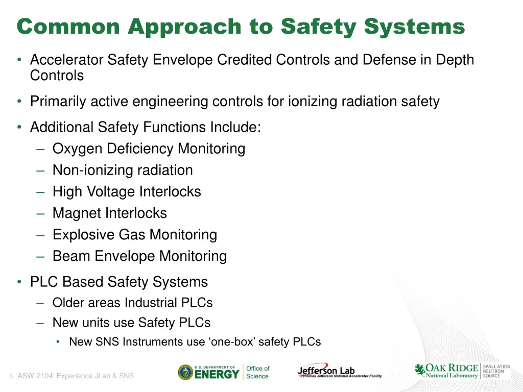 common approach to safety systems