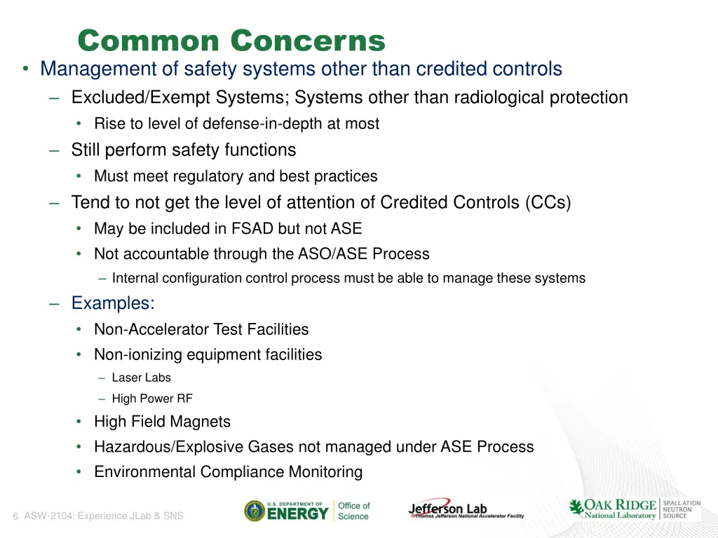 common concerns management of safety systems