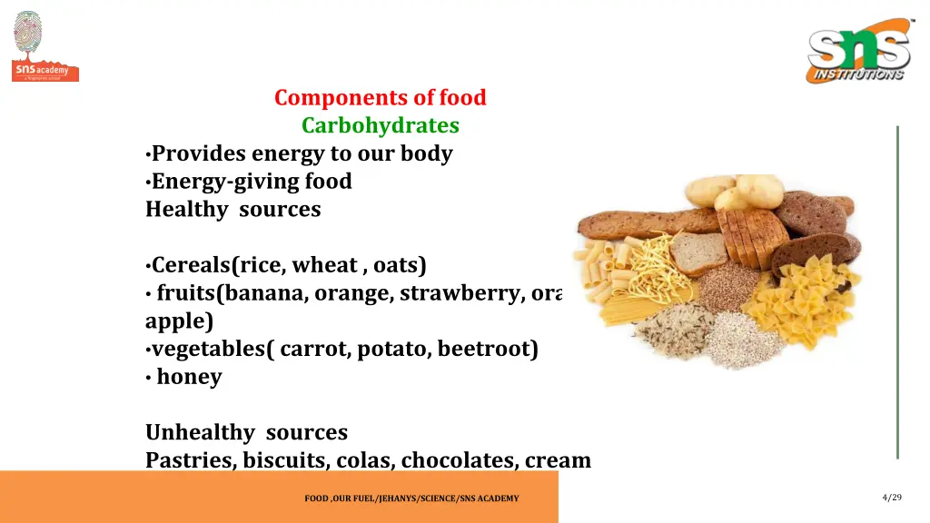 components of food carbohydrates