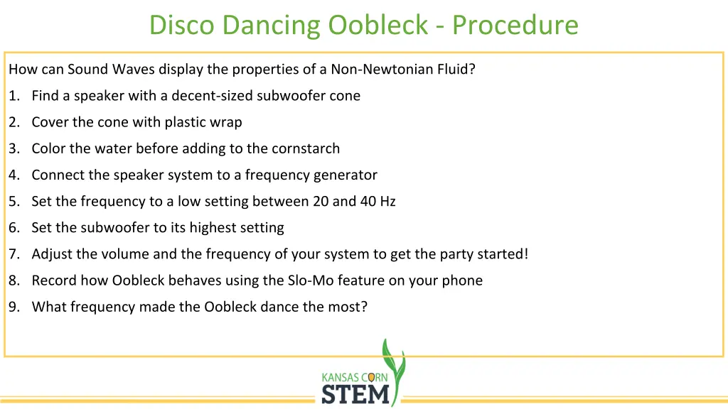 disco dancing oobleck procedure