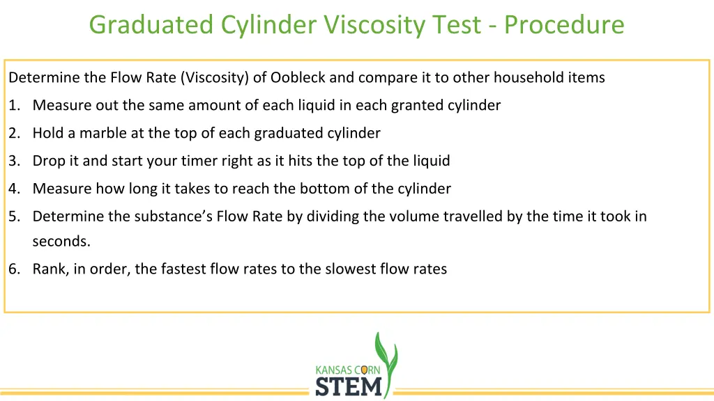 graduated cylinder viscosity test procedure