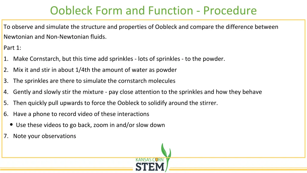 oobleck form and function procedure