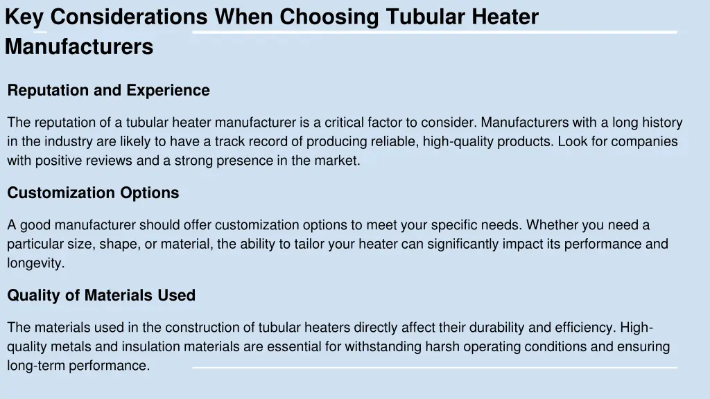 key considerations when choosing tubular heater