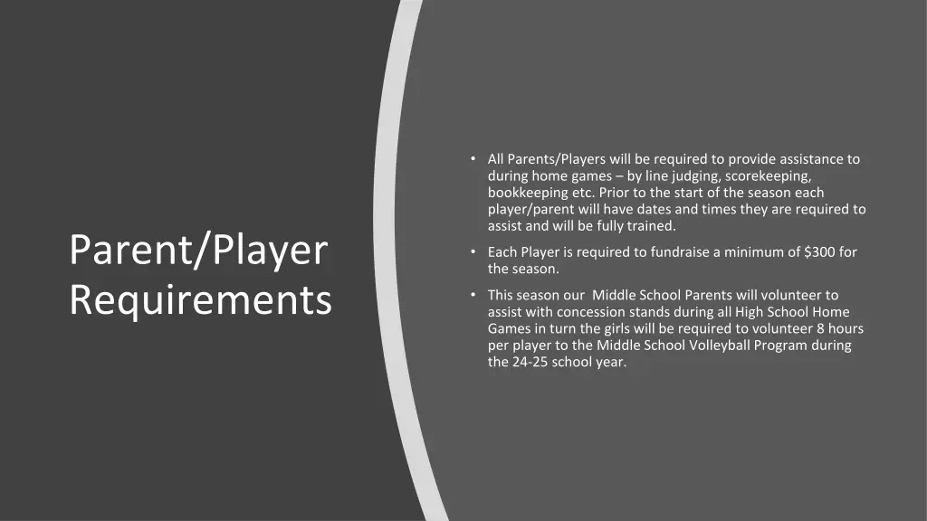 all parents players will be required to provide