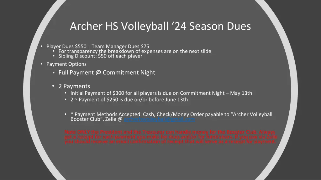 archer hs volleyball 24 season dues