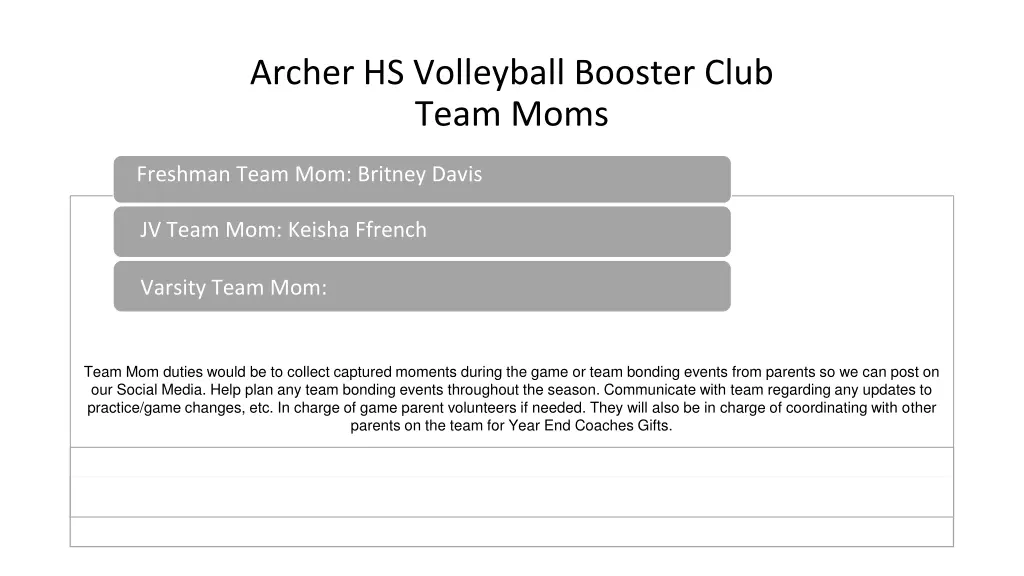 archer hs volleyball booster club team moms