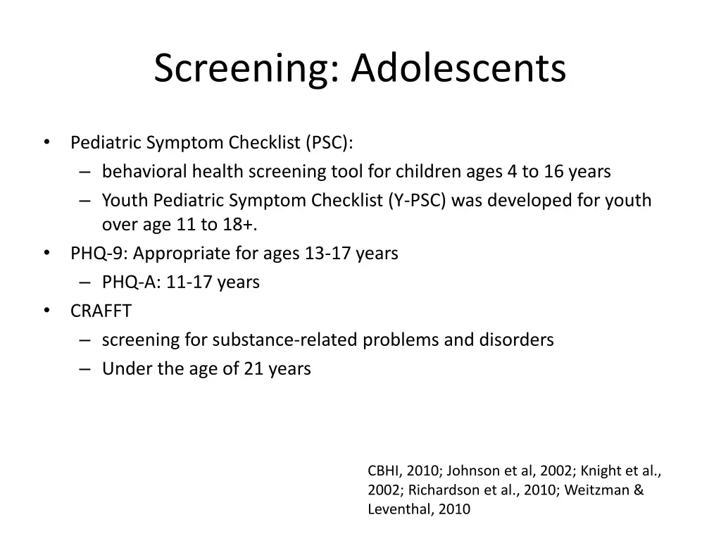 screening adolescents