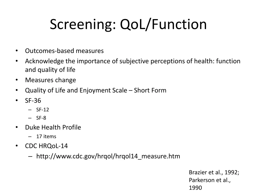 screening qol function