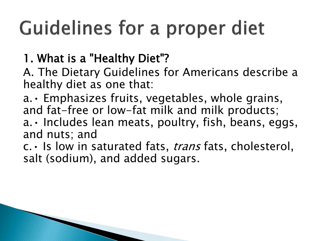 1 what is a healthy diet a the dietary guidelines