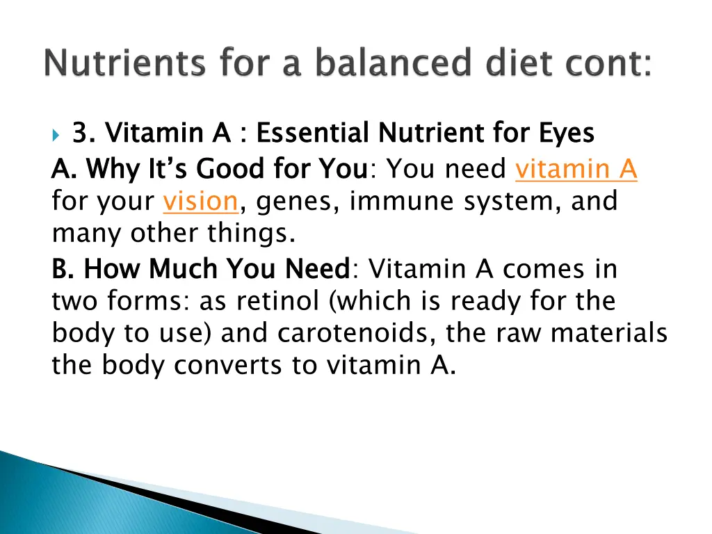 3 vitamin a essential nutrient for eyes