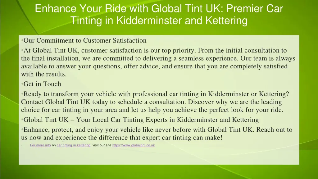 enhance your ride with global tint uk premier 1