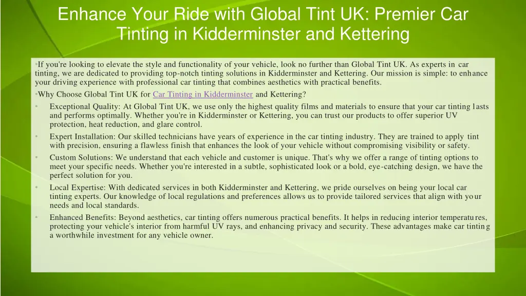 enhance your ride with global tint uk premier