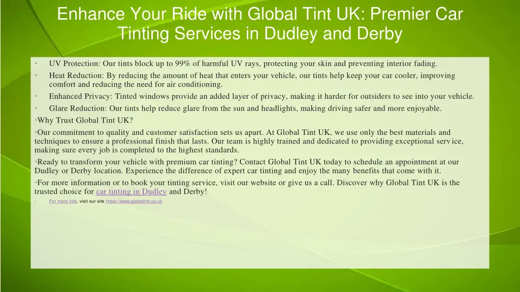 enhance your ride with global tint uk premier 1