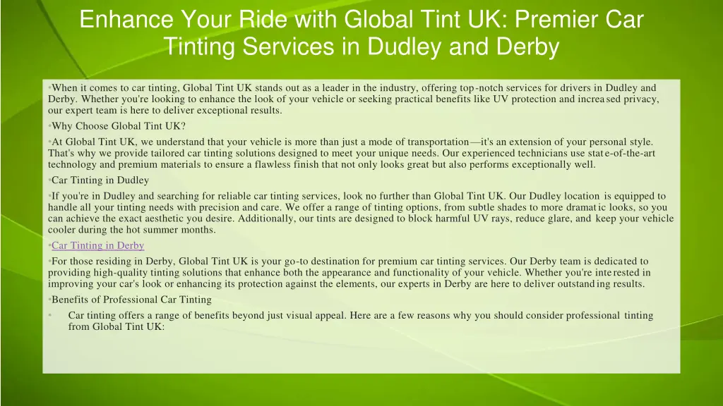 enhance your ride with global tint uk premier