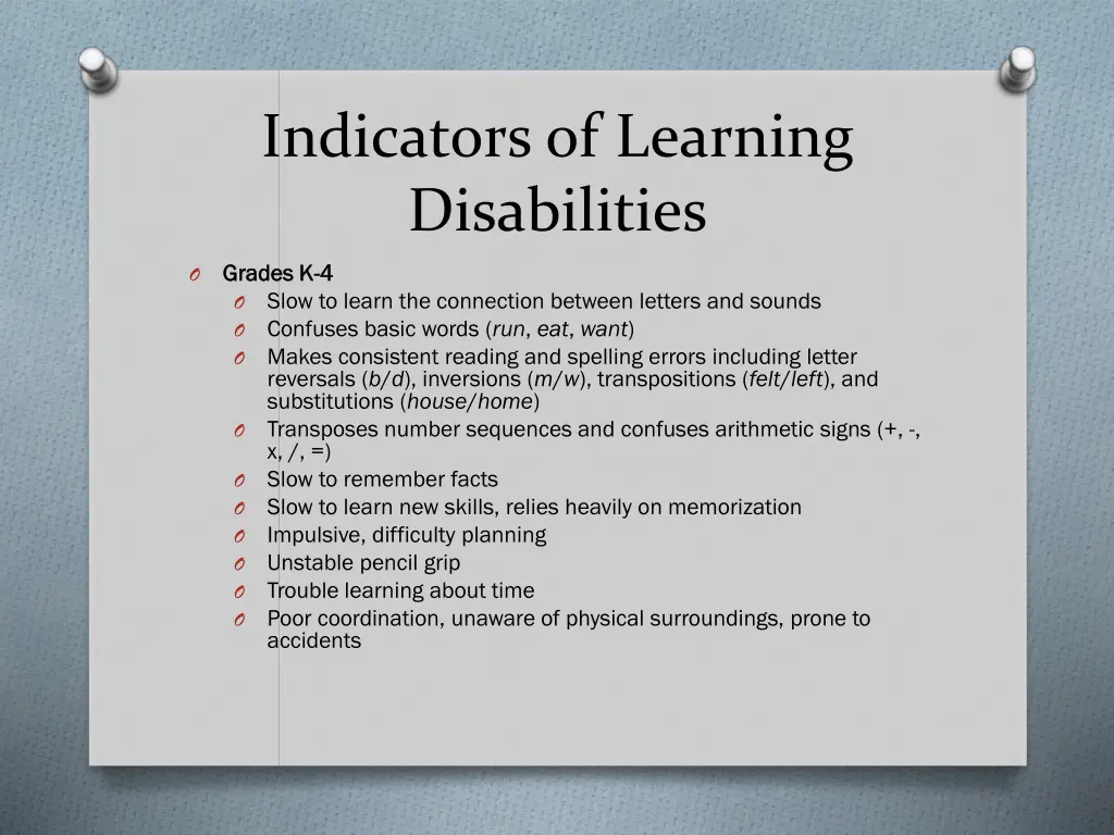 indicators of learning disabilities