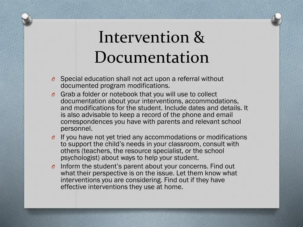 intervention documentation