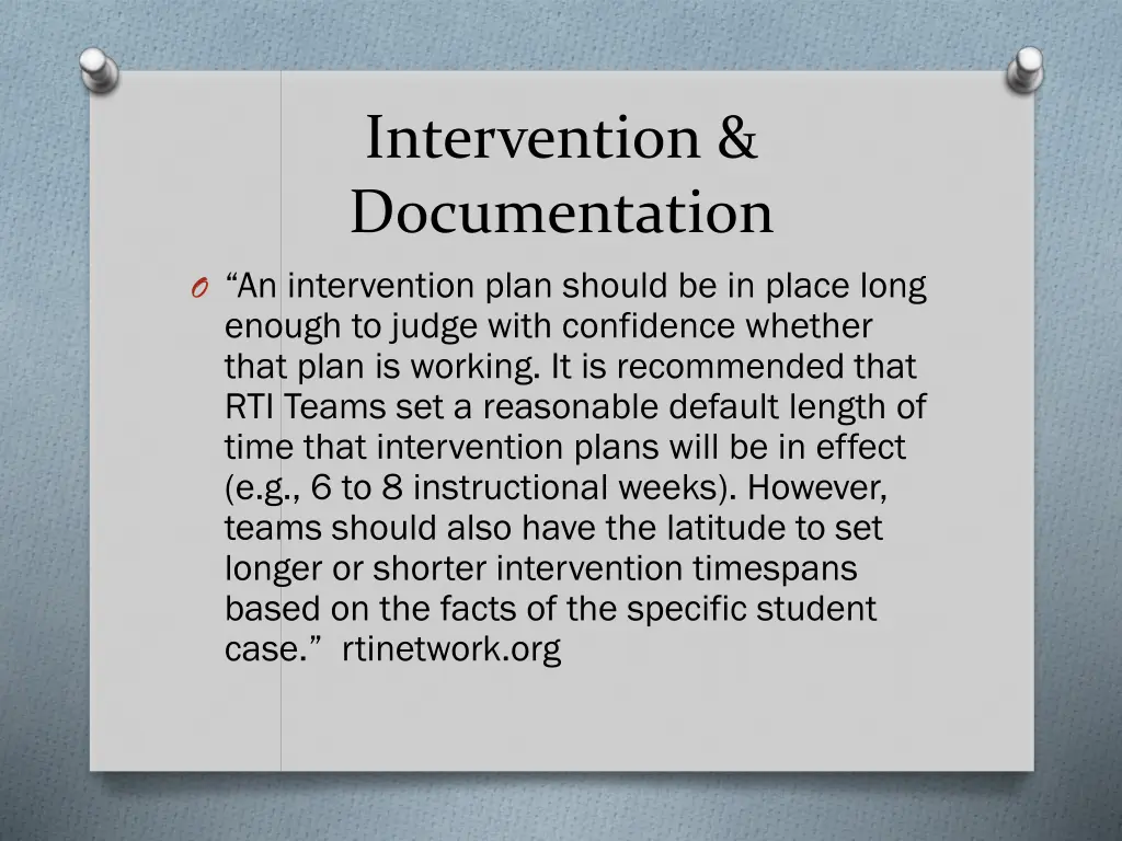 intervention documentation o an intervention plan