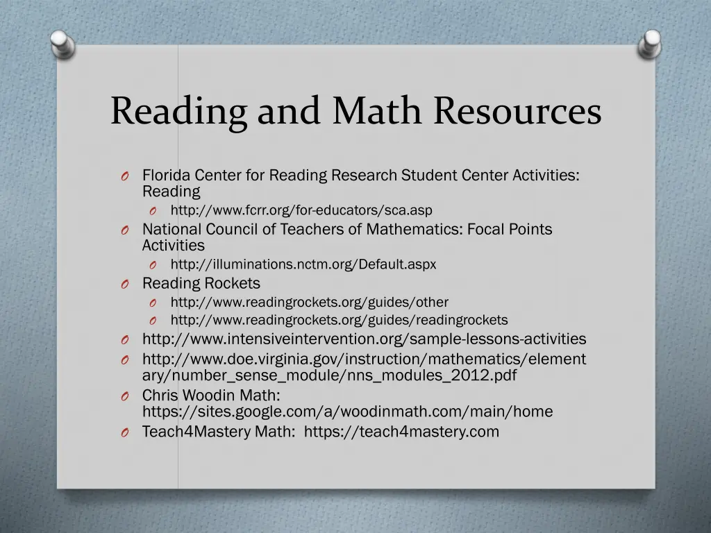 reading and math resources