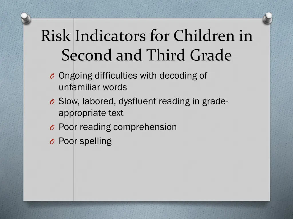 risk indicators for children in second and third