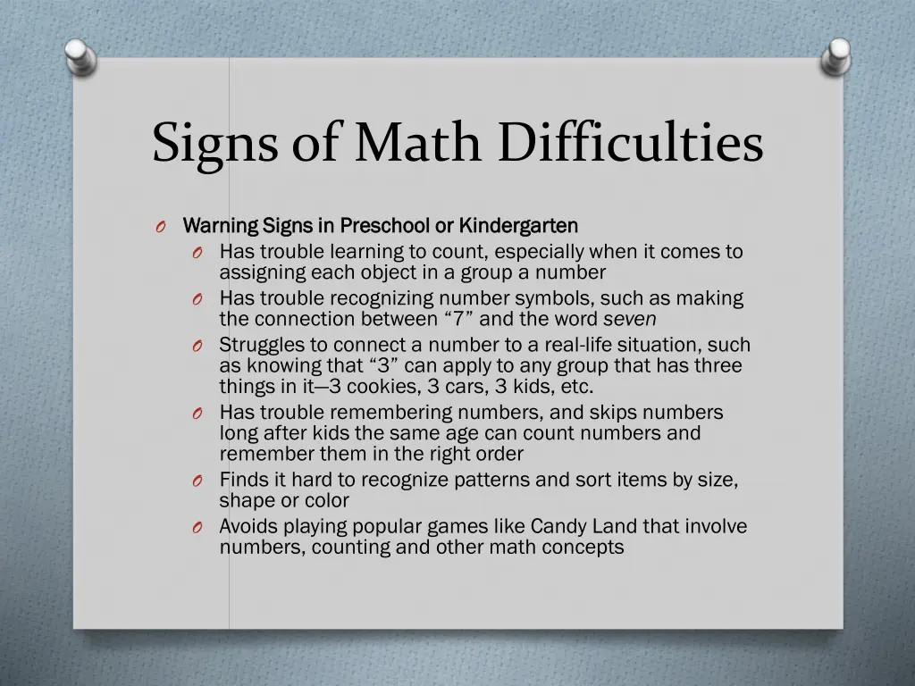 signs of math difficulties