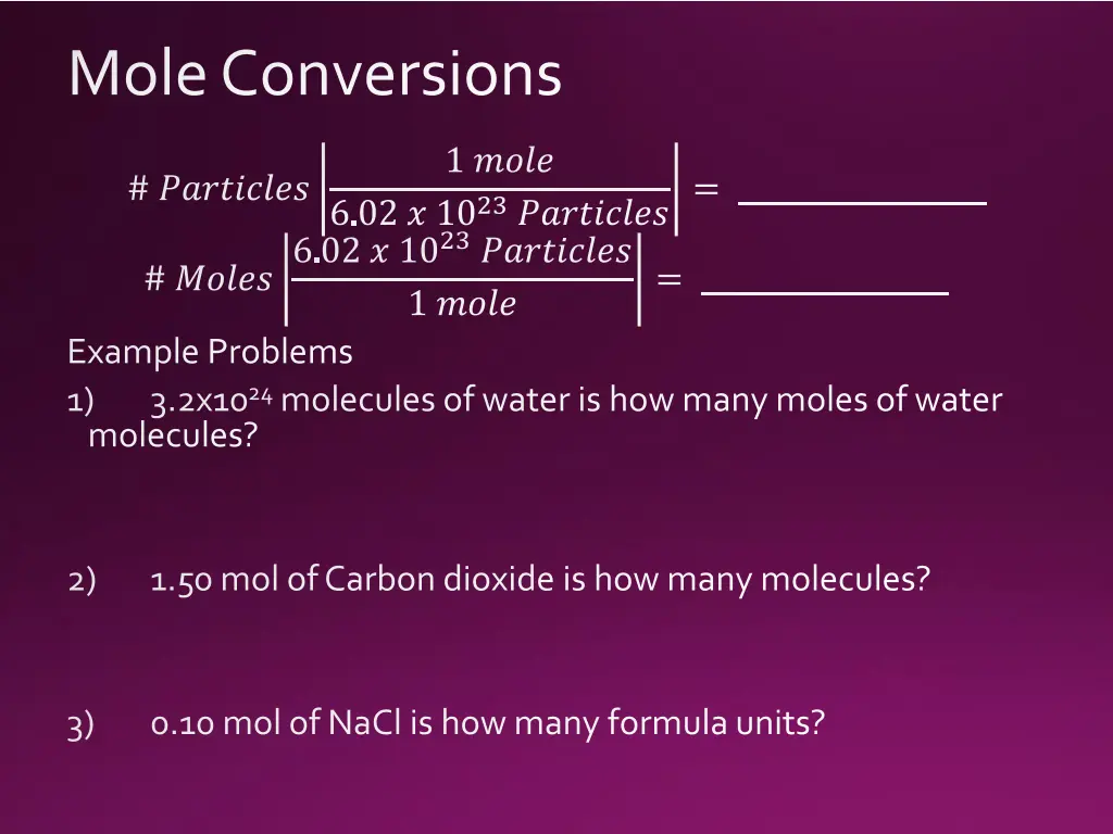 mole conversions