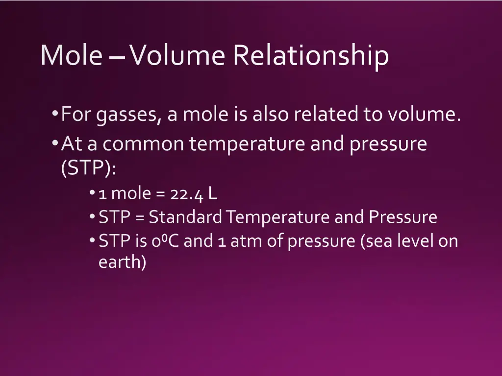 mole volume relationship