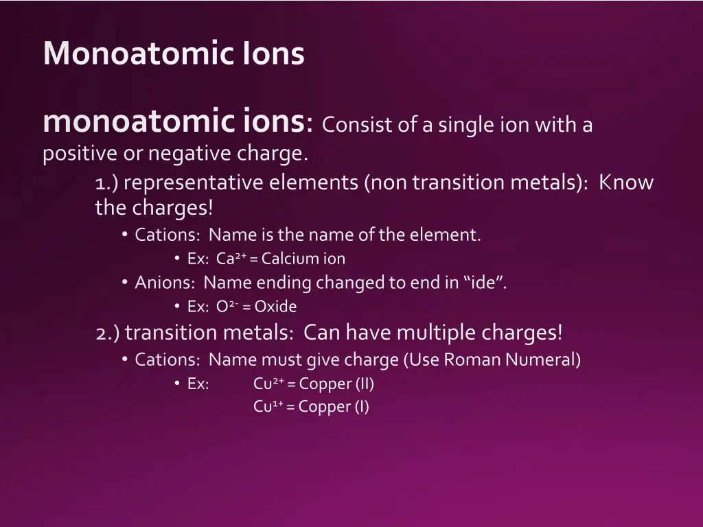 monoatomic ions