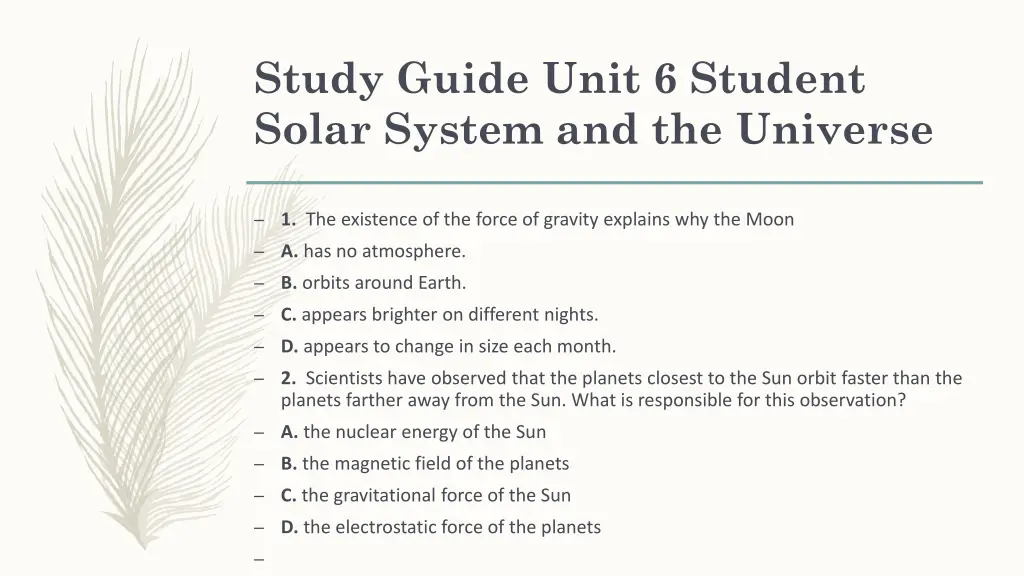 study guide unit 6 student solar system