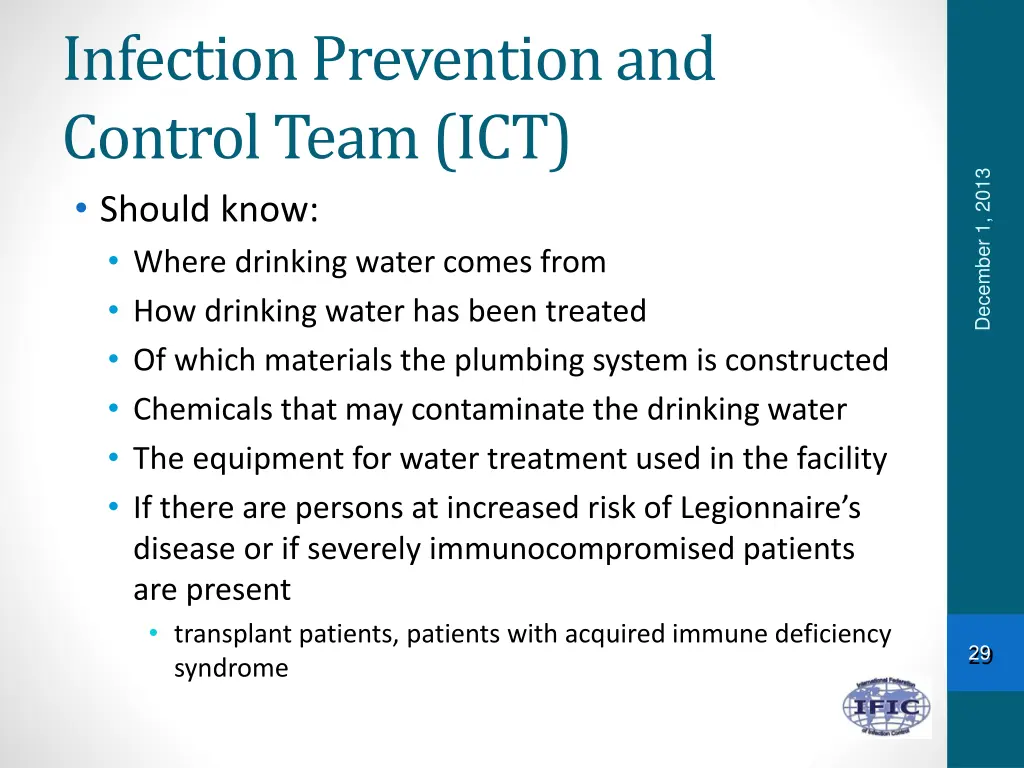 infection prevention and control team ict should