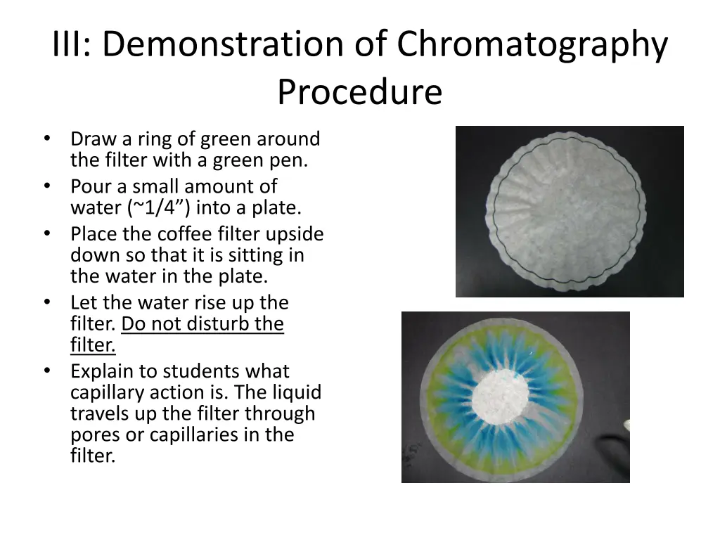 iii demonstration of chromatography procedure