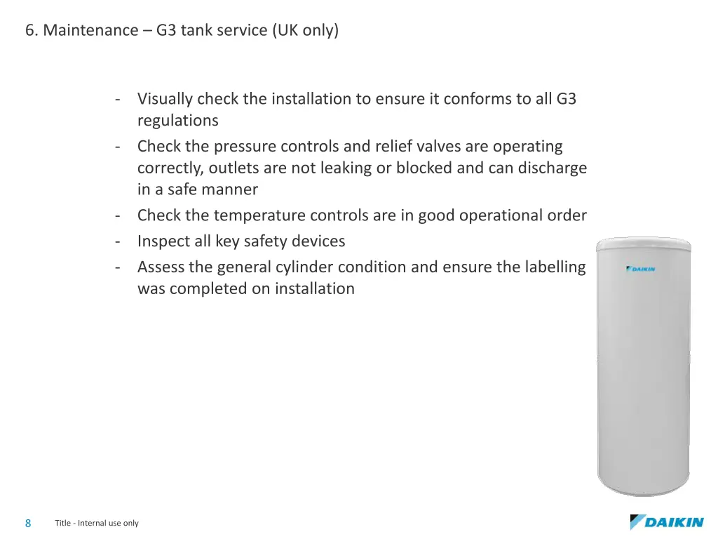 6 maintenance g3 tank service uk only