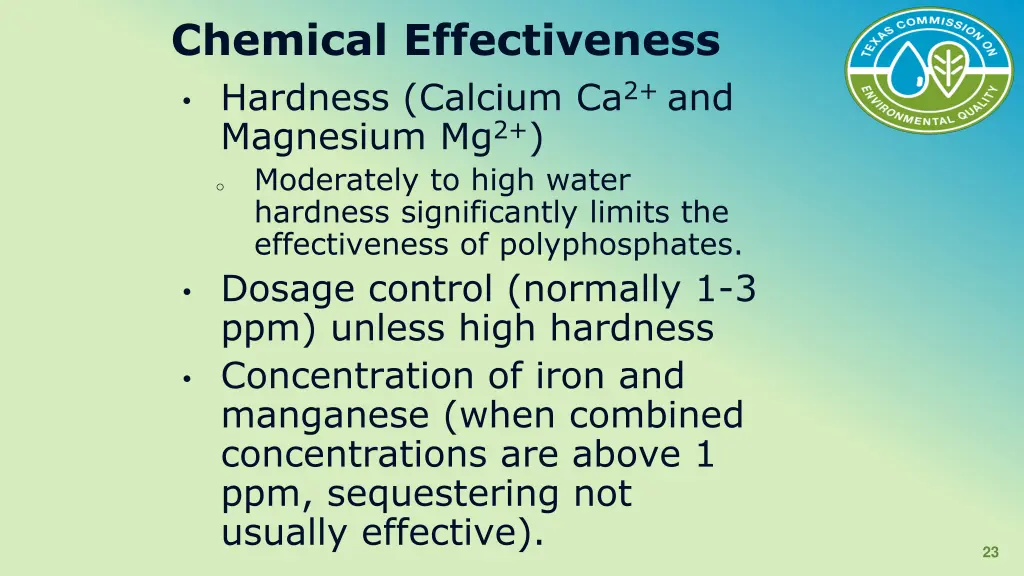 chemical effectiveness hardness calcium