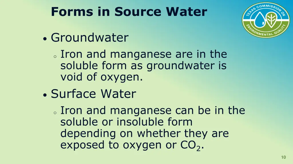 forms in source water