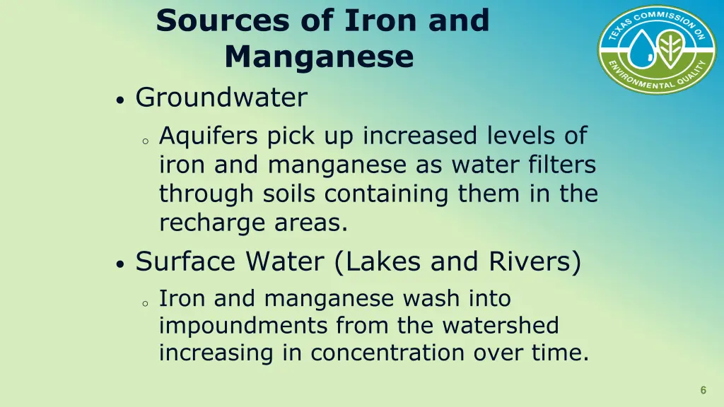 sources of iron and manganese groundwater