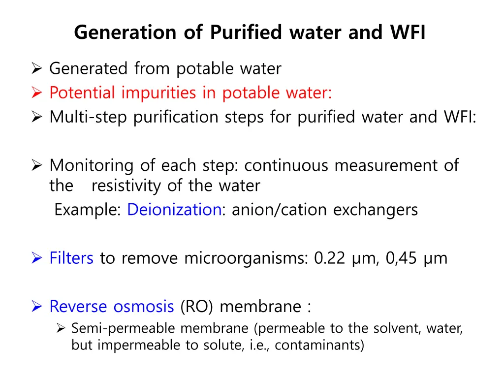 generation of purified water and wfi