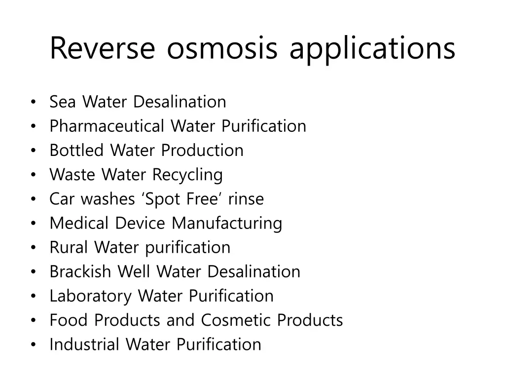 reverse osmosis applications