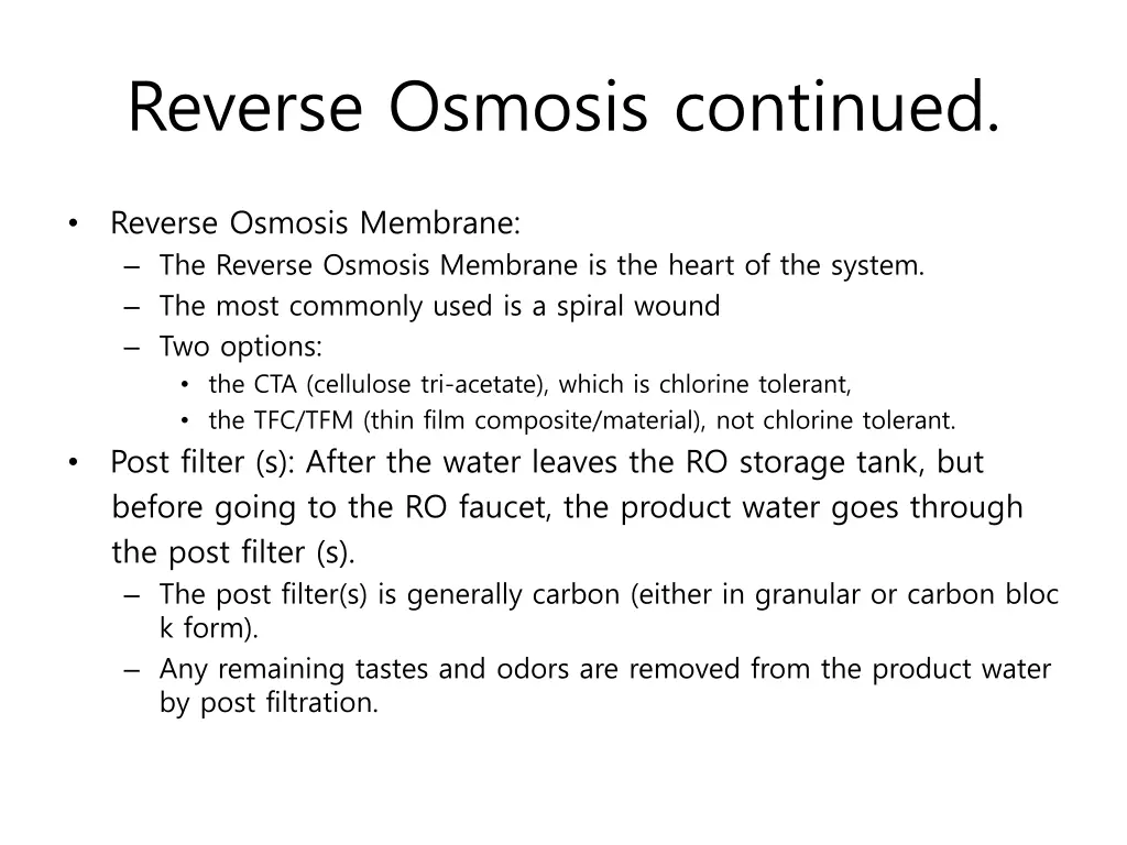 reverse osmosis continued