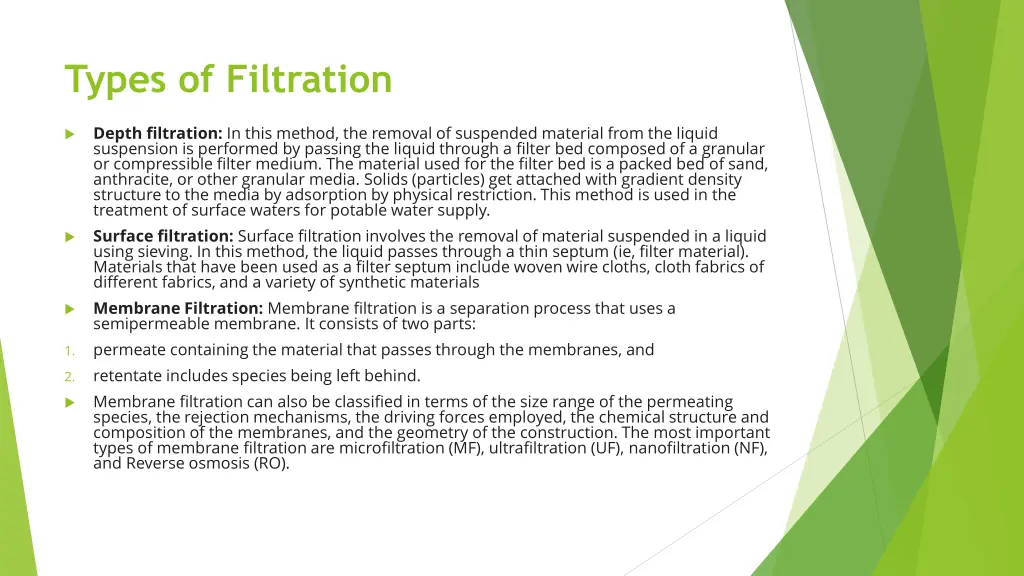 types of filtration