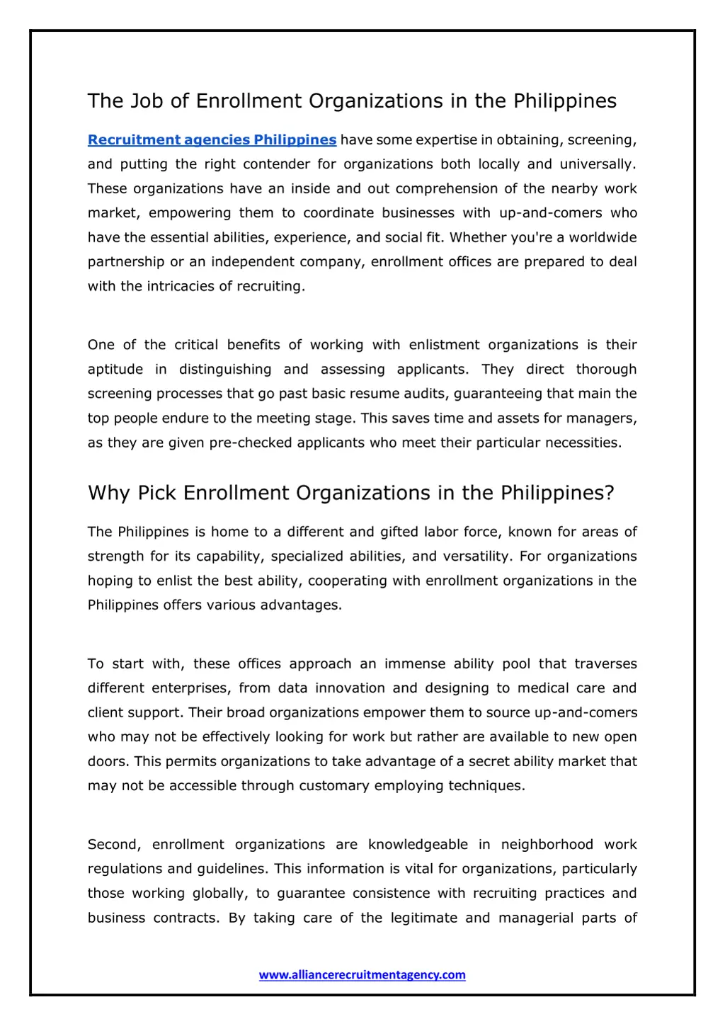 the job of enrollment organizations