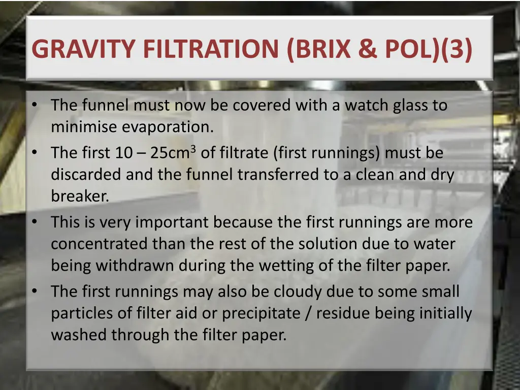 gravity filtration brix pol 3