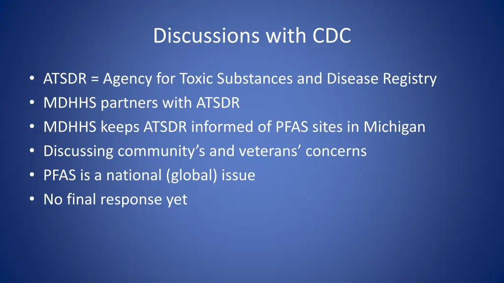 discussions with cdc