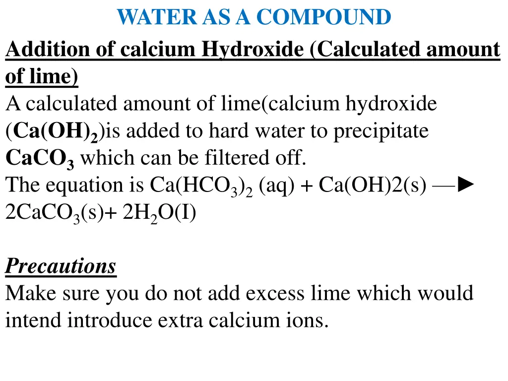 water as a compound addition of calcium hydroxide