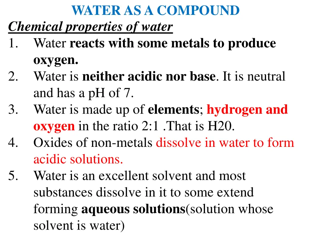 water as a compound chemical properties of water