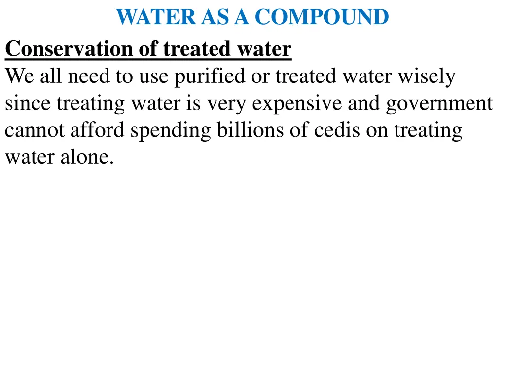 water as a compound conservation of treated water