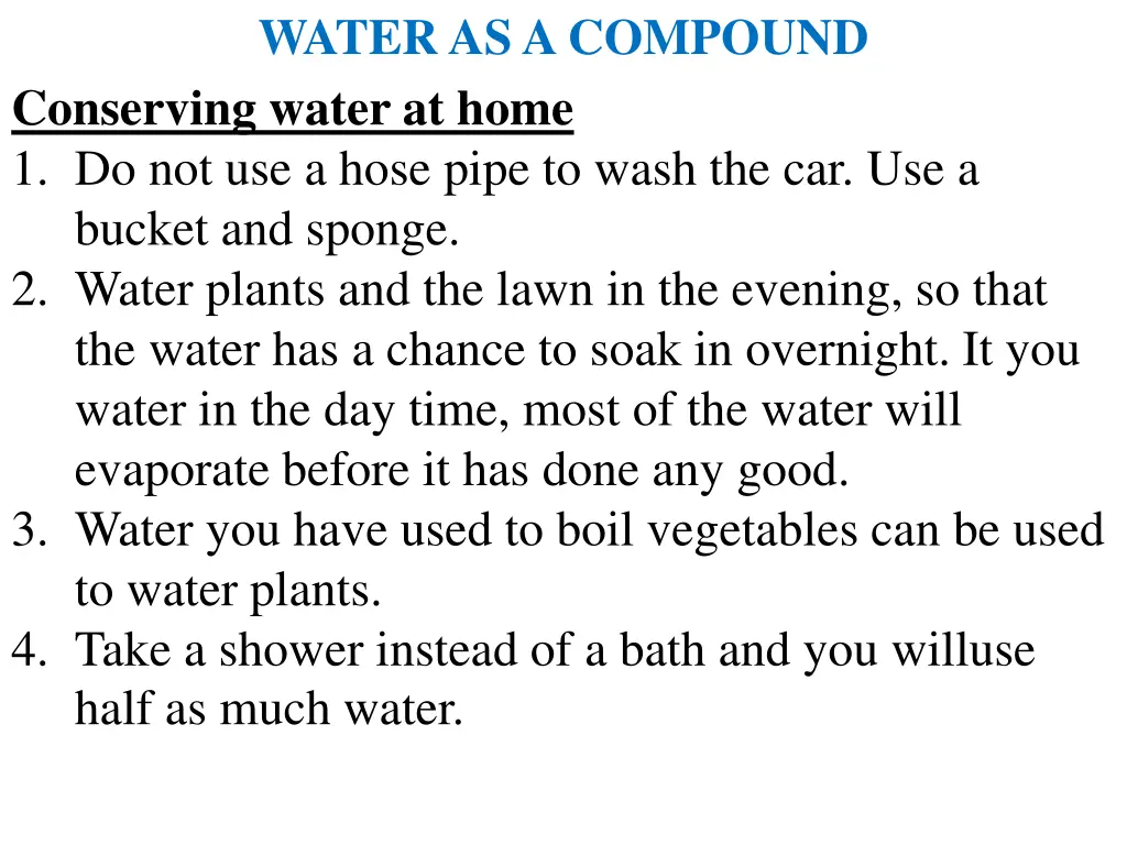 water as a compound conserving water at home