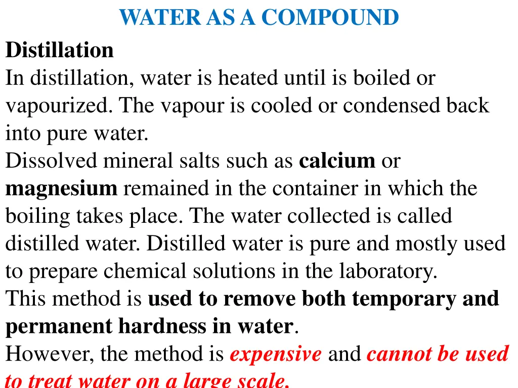 water as a compound distillation in distillation