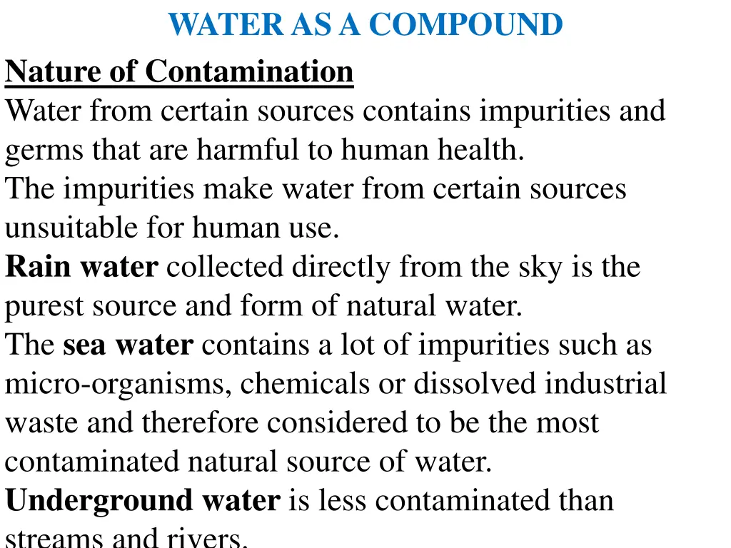 water as a compound nature of contamination water