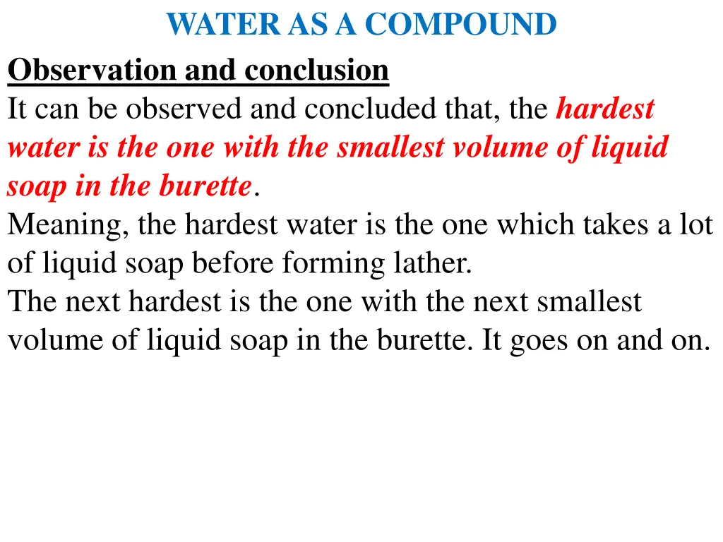 water as a compound observation and conclusion