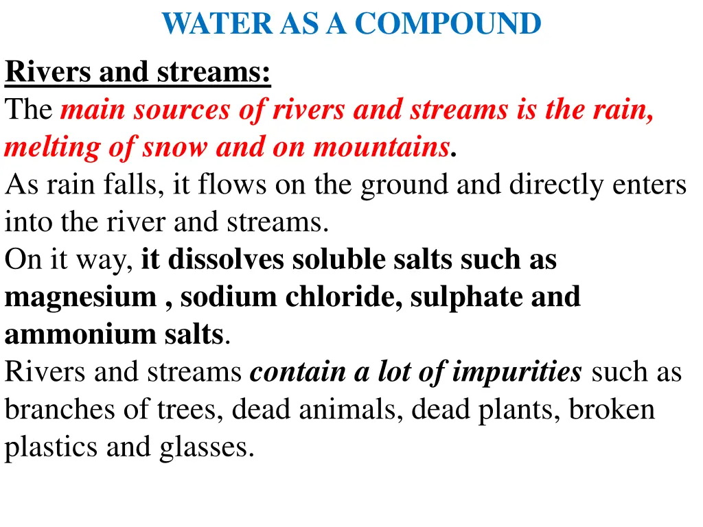 water as a compound rivers and streams the main