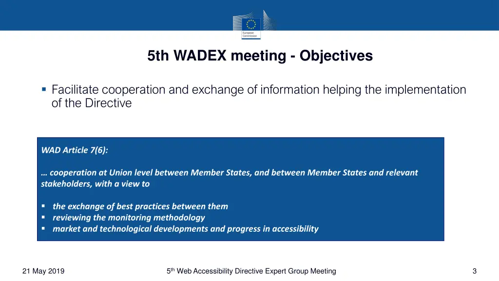 5th wadex meeting objectives